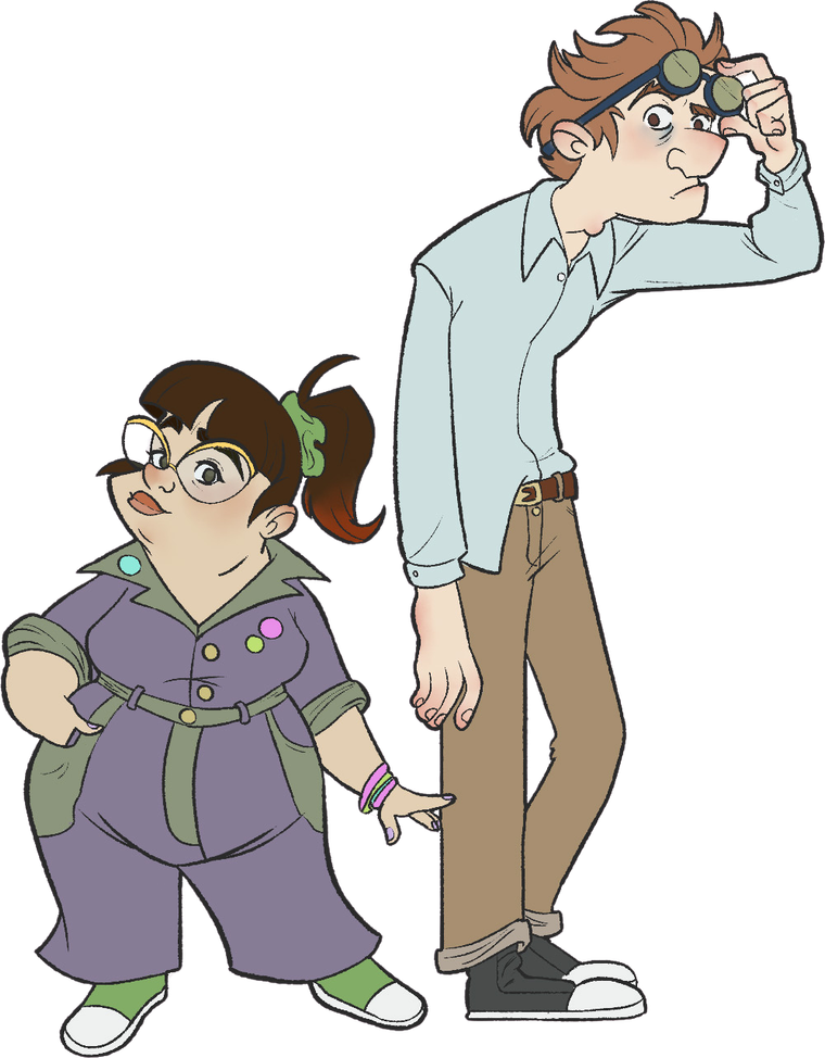 Character concept art of Dr. Anastasia Fantasma and her Lab Assistant Chuck