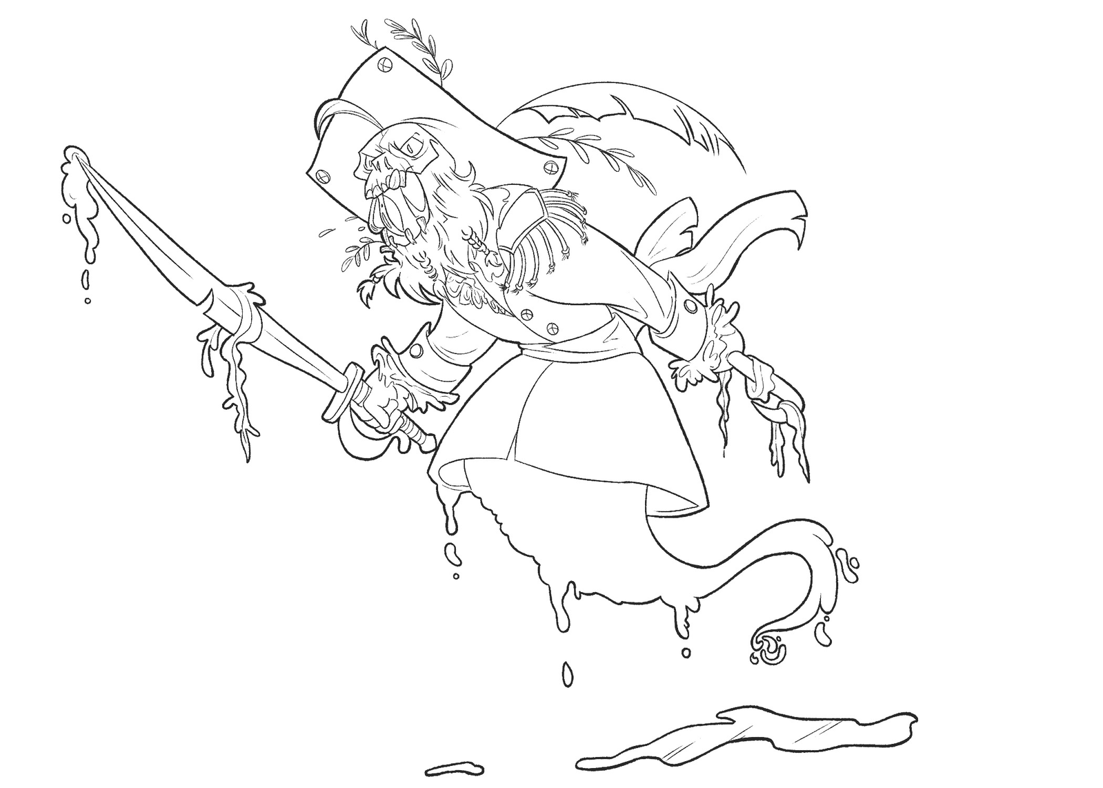 Illustration of Captain Robert Harrington, a pirate ghost lost with his ship The Fair Maiden